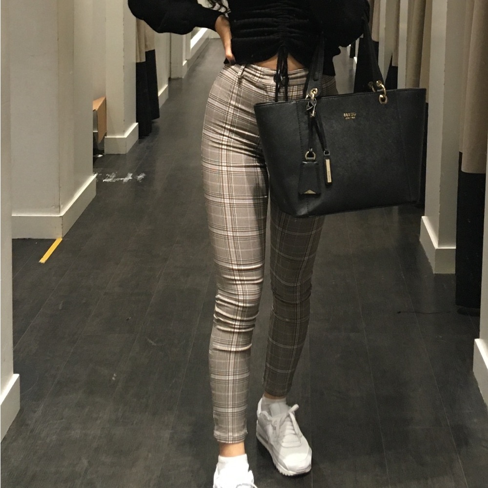 Garage plaid stretchy high waisted leggings